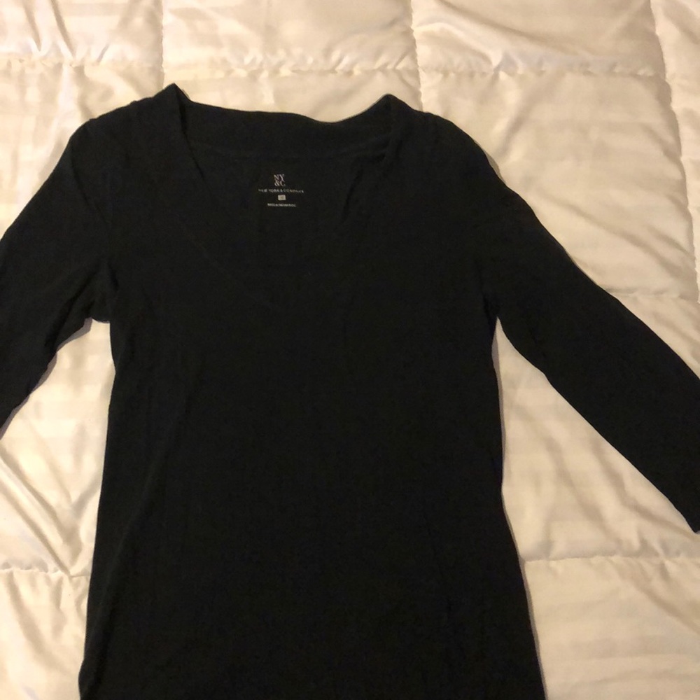 Black top with 3/4 length sleeves.